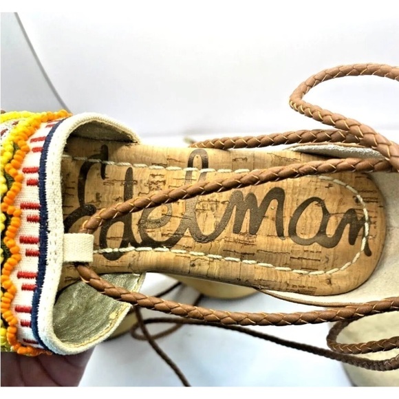 New Women Sam Edelman Sz 6 Mel Platform Sandal Wooden Beaded Multi Color Lace Up - Picture 7 of 7